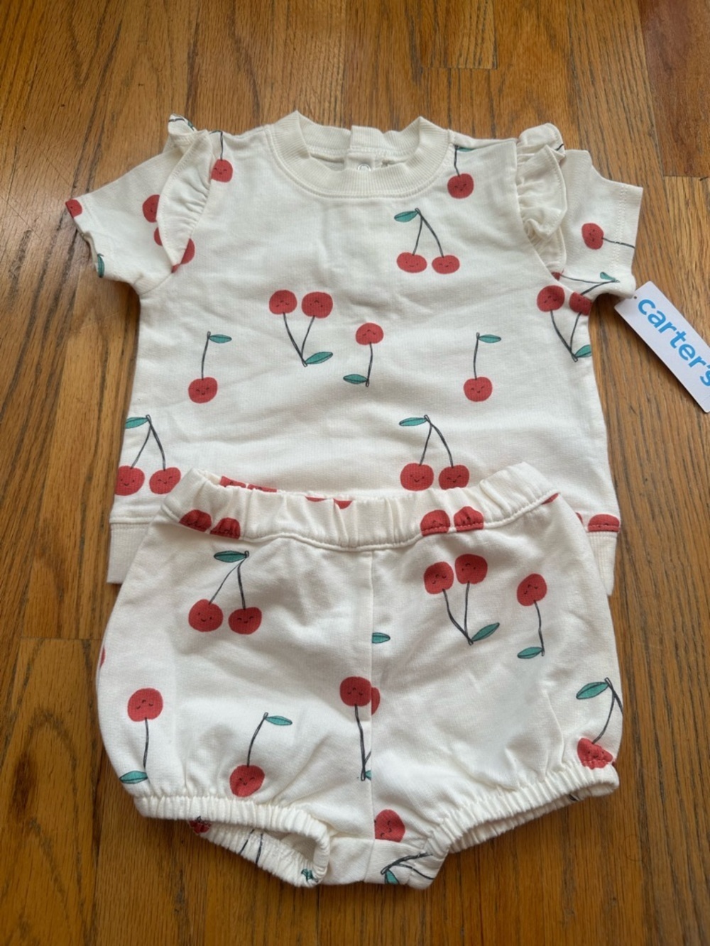 Carter's Cream Top & Bloomers with Red Cherry Print - Picture 3 of 6